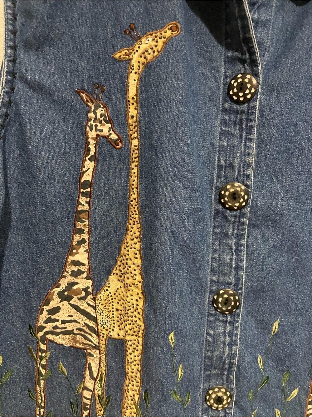 dressbarn Blue Denim Vest with Giraffe Embroidery - Picture 2 of 4